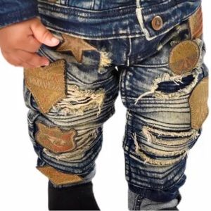 BOYS’ RIBBING MOTO JEANS WITH PATCHES-INDIGO